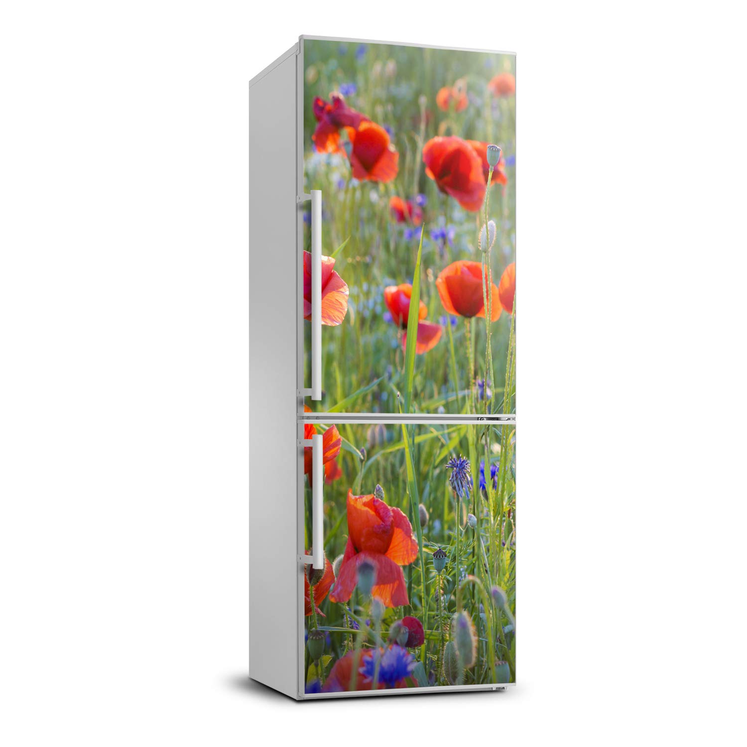 Vinilo para nevera de 70x190 cm con diseño de amapolas y flores silvestres