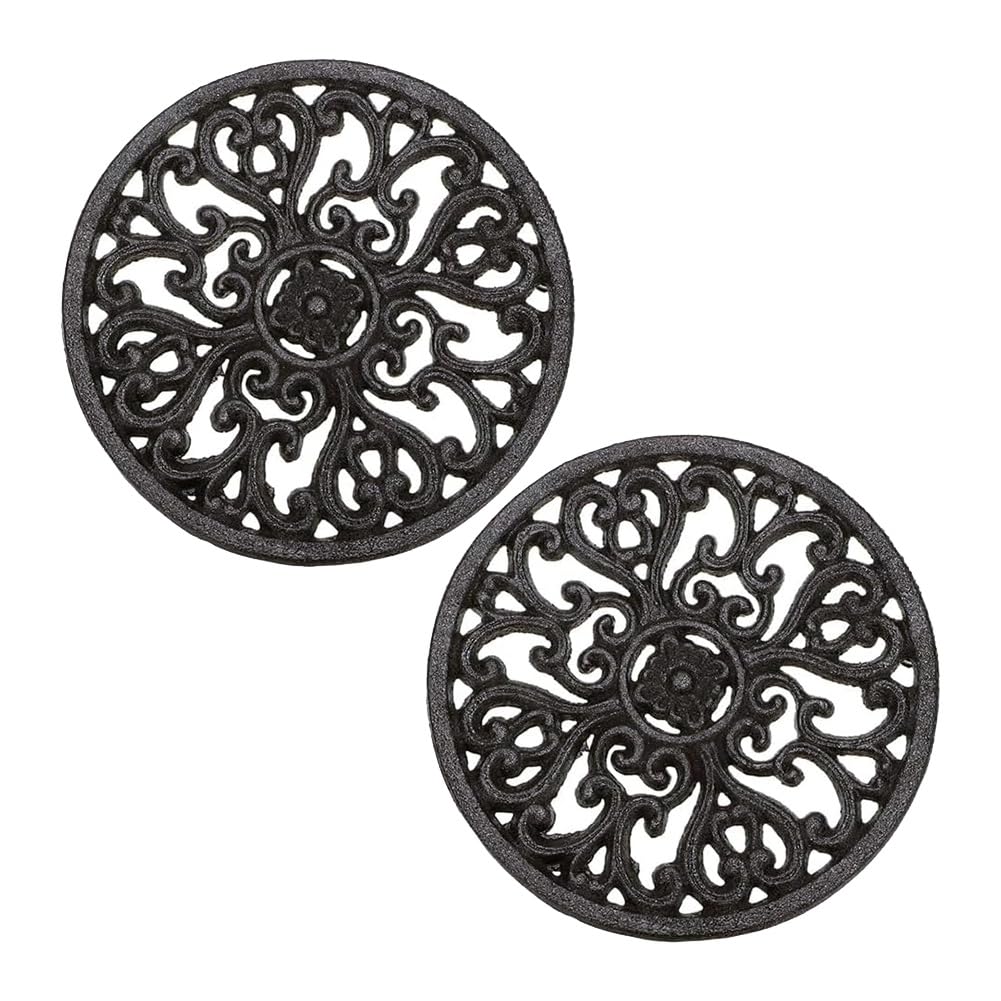 Hndhbfgrt Round for Hot Dish Pot Iron Trivet 2 Pcs, 6.7 Inch Rustic Cast Iron Trivets for Hot Dish Plate Holder