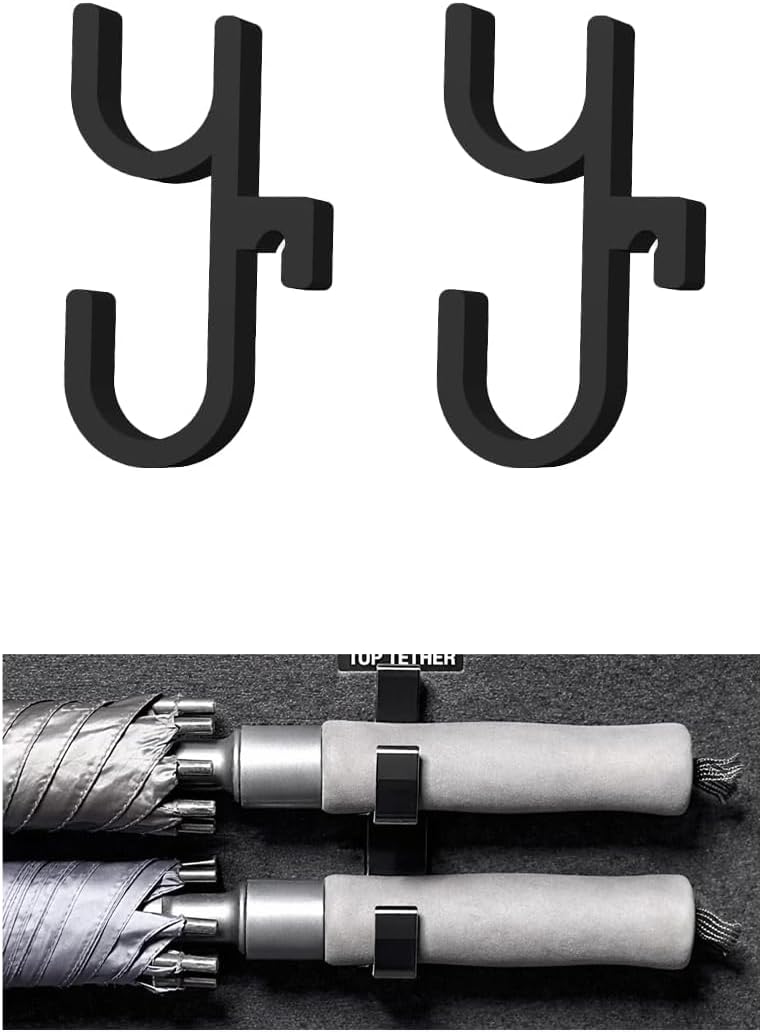 2PCS Car Umbrella Holder, Multifunctional No Drilling Vehicle Trunk Umbrella Holder Double Hook, Automotive Interior Trunk Hangers Hooks, Universal for Automobile RV Truck