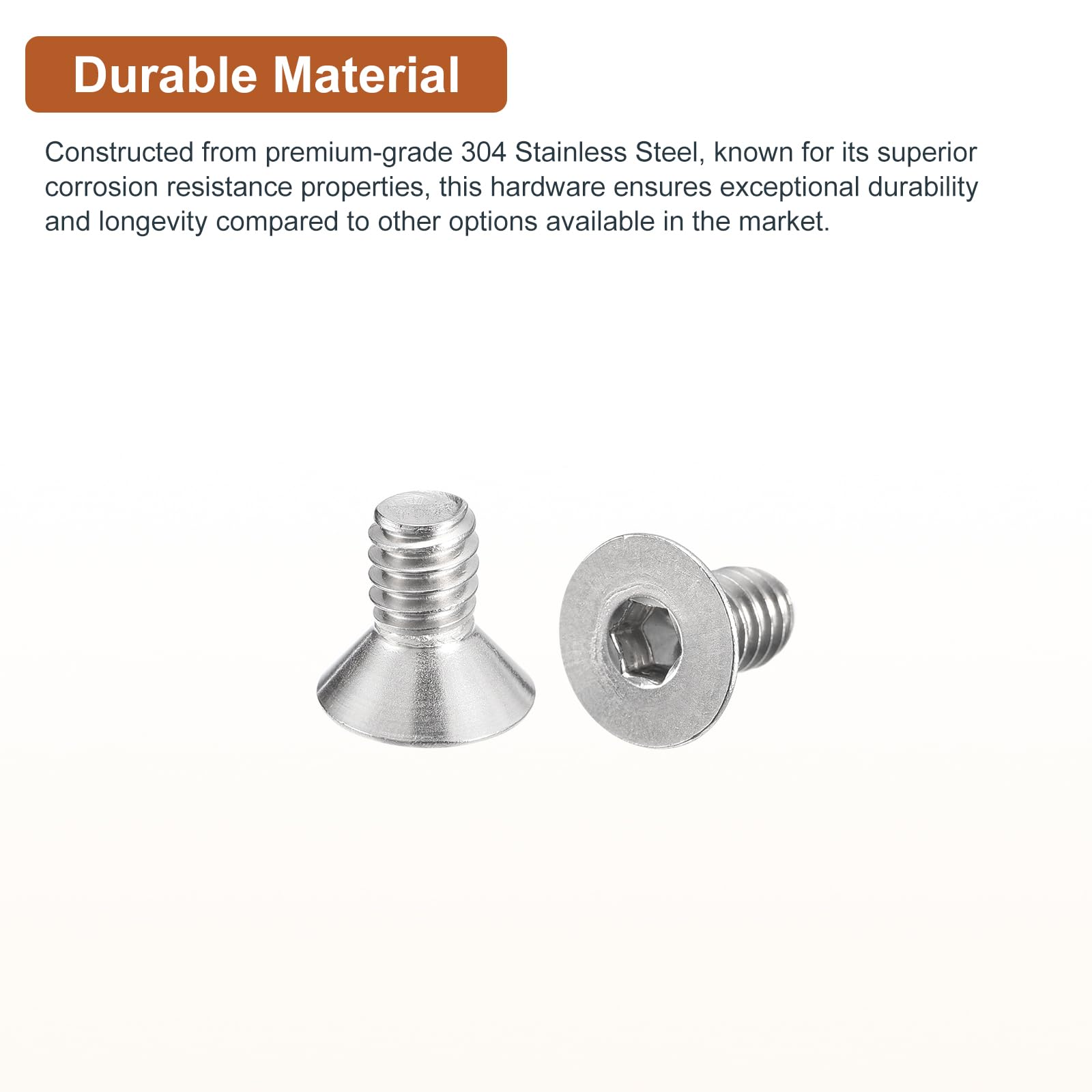 DTGN 1/4-20 x 1/2" Flat Head Socket Cap Screws, 30 Pack 304 Stainless Steel Hex Socket Flat Head Screws, Full Thread, Countersunk Bolts - Image 3
