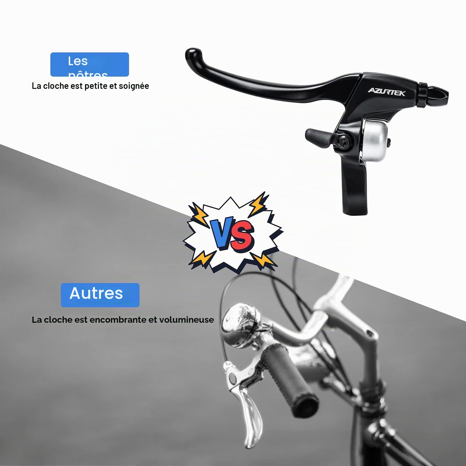 Levier de Frein Avec Cloche, 1 Paire en Alliage d'Aluminium Avec Cloche Nette à Gauche, 2 Fils de Frein Pour Vélo de Montagne, Route, Pliante