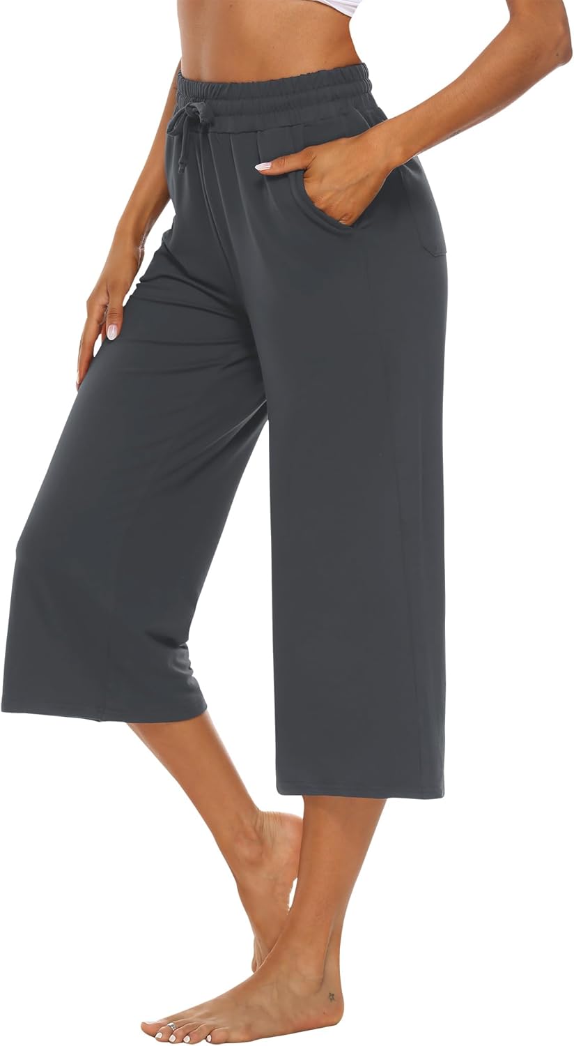 OYANUS Capris for Women Casual Summer Loose Comfy Drawstring Wide Leg Capri Pants with Pockets