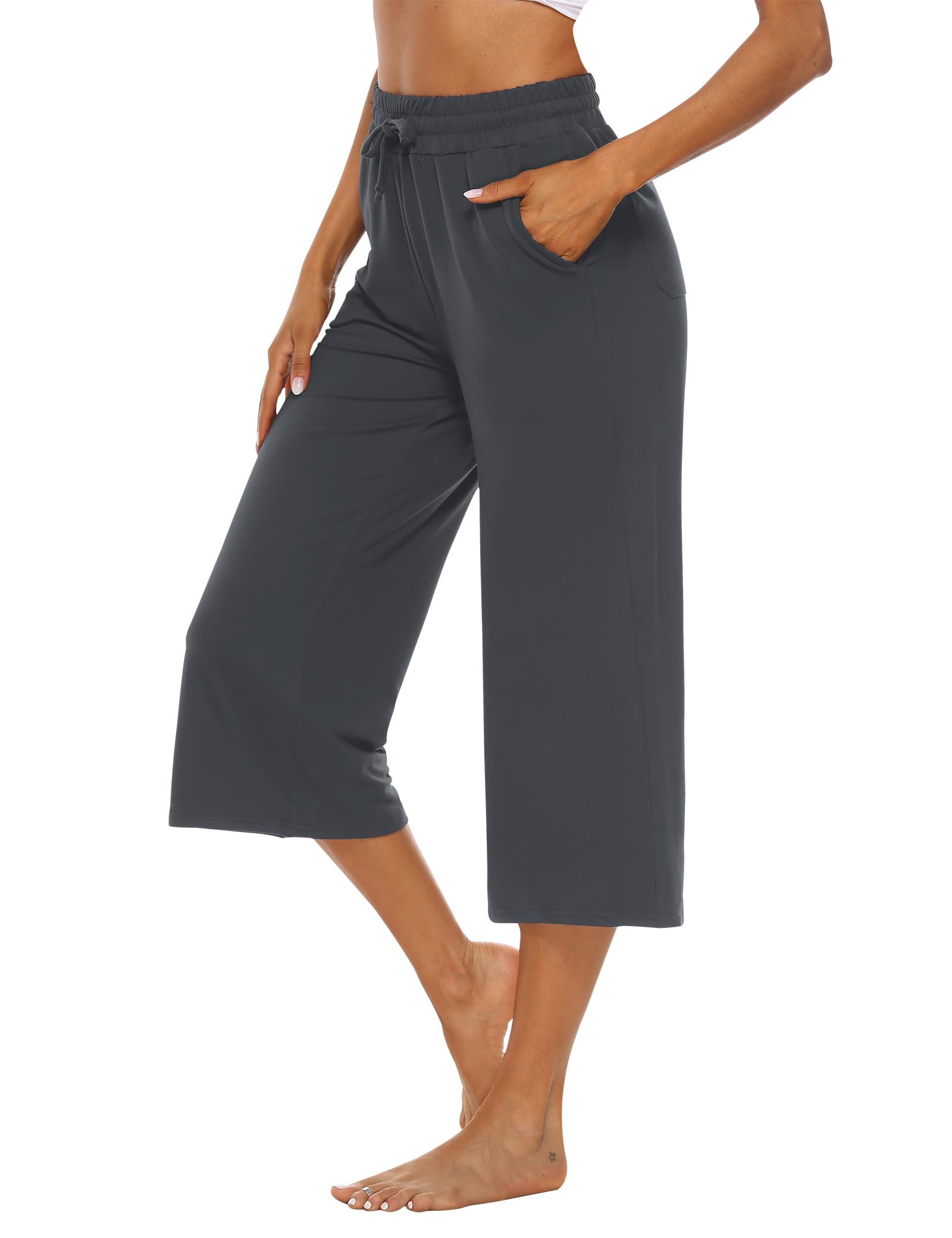 OYANUS Capris for Women Casual Summer Loose Comfy Drawstring Wide Leg Capri Pants with Pockets