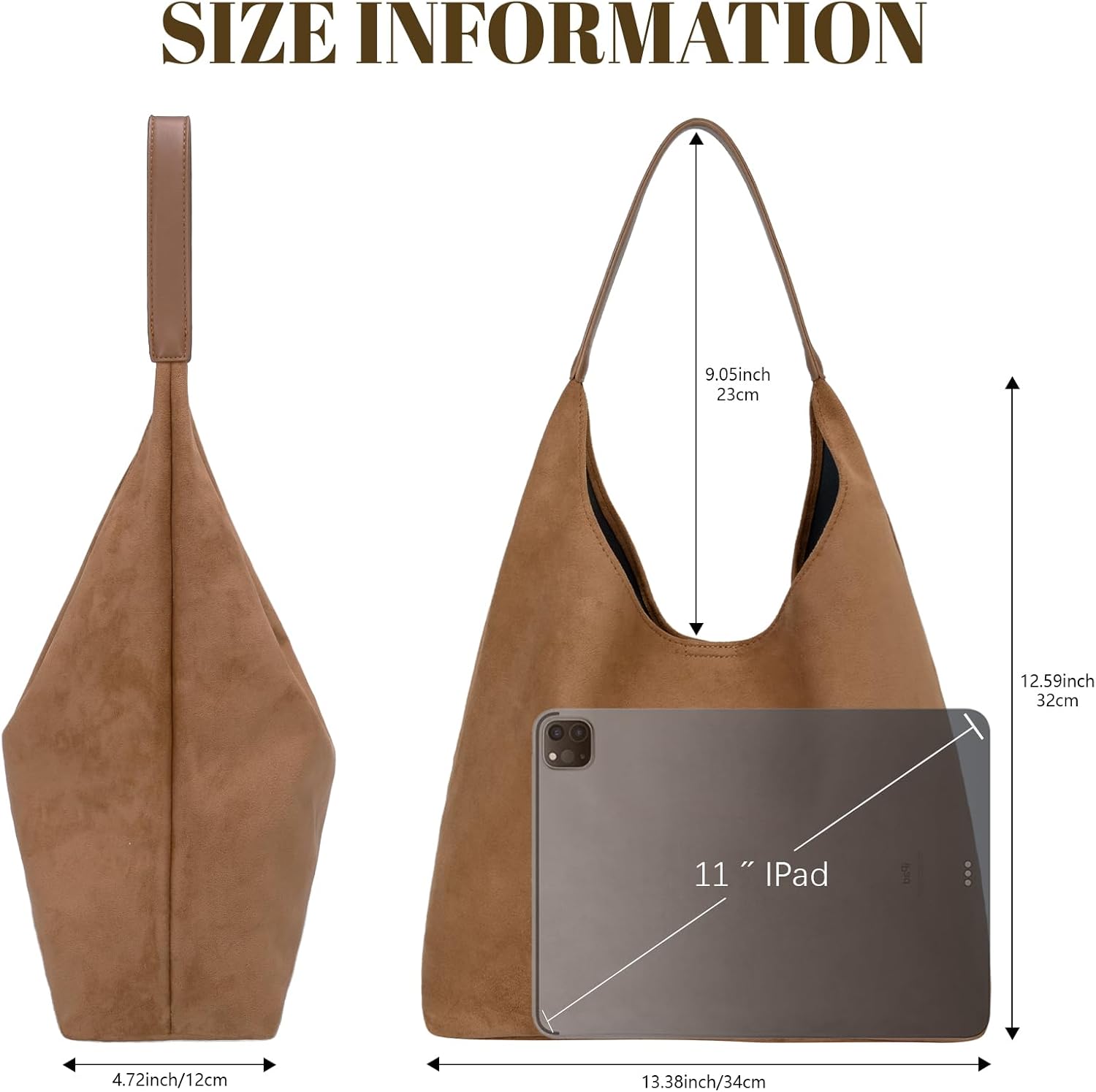 Suede Hobo Bags for Women Stylish Slouchy Shoulder Bag Soft Leather Purse Tote Handbag for Travel & Office - Image 3