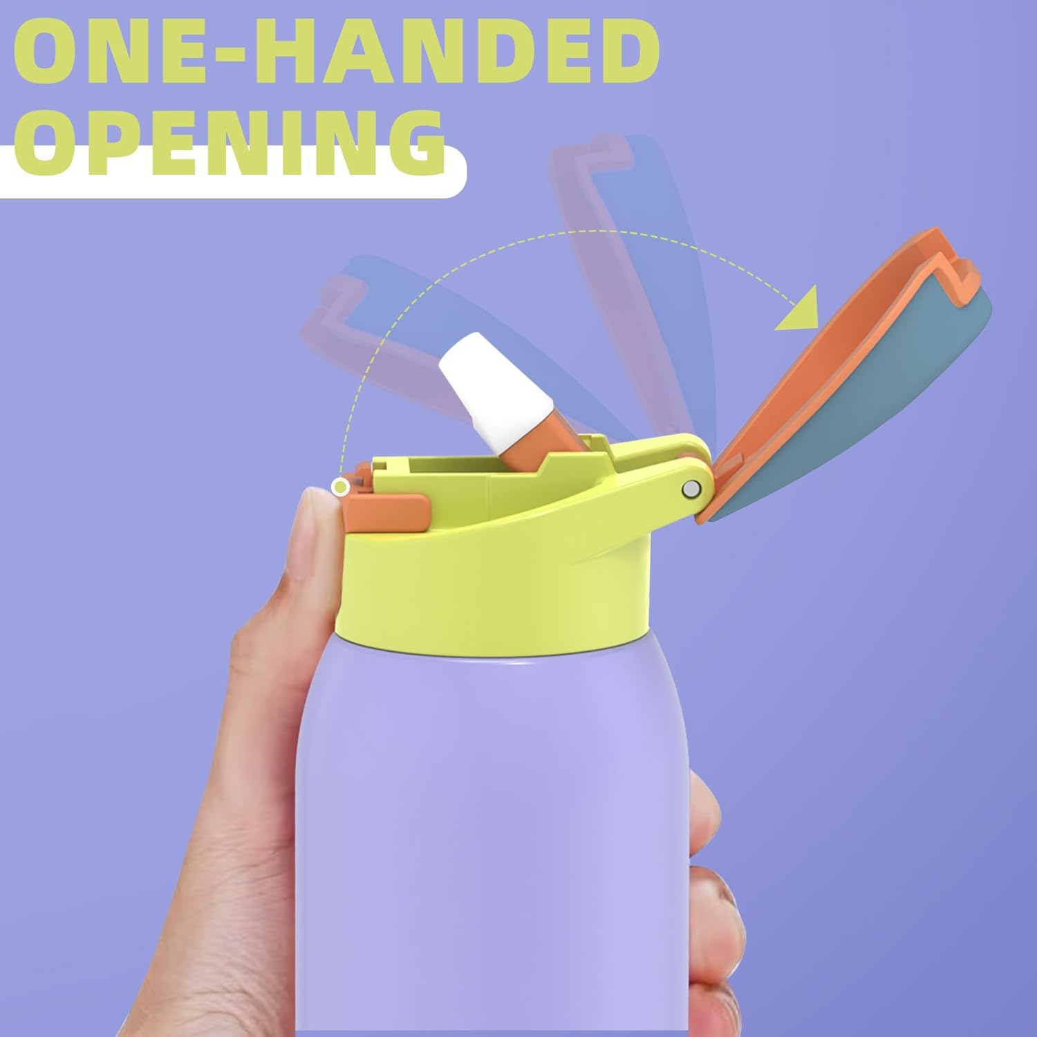 koodee 24oz Free-sip Insulated Stainless Steel Water Bottles with Soft Straw,Quick Flip GO Bounce cup Thermo-flask,Pop & Fill Double-Wall Vacuum Bottle,for Sports & Travel,BPA-Free (Sky Pop) - Image 2