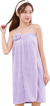 Women Wearable Bath Towel Wrap Soft Coral Fleece Shower Cover Up Adjustable Spa Travel Swim Robes with Bowknot