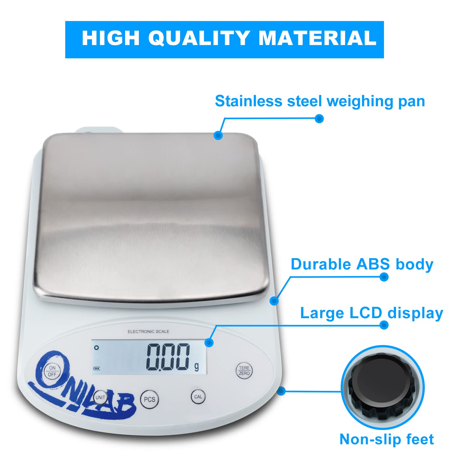 ONiLAB Balanza analítica de laboratorio 5000 x 0,01 g (11 x 0,0.9 kg) 0,01 g, escala electrónica de alta precisión, pantalla LCD, escala científica con calibración y recuento de piezas, conversión de