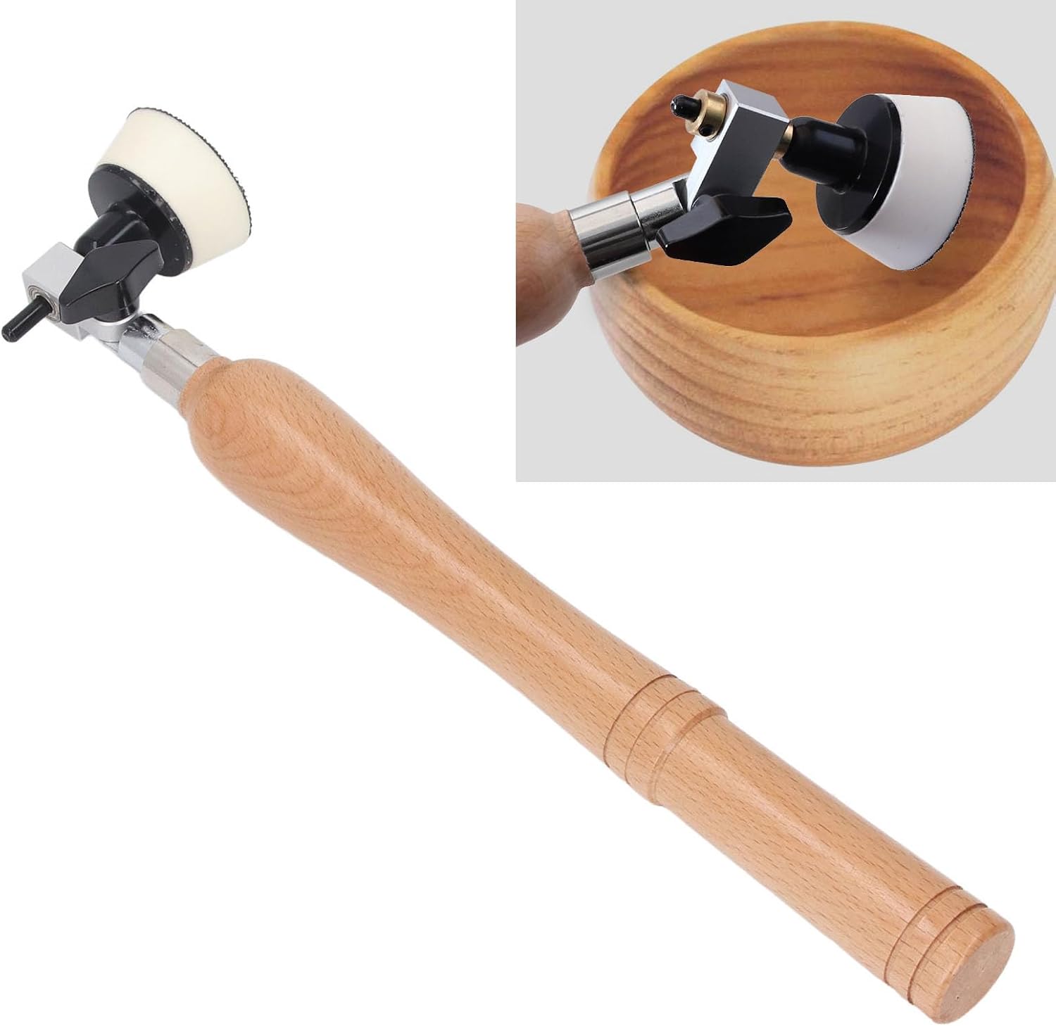 Bowl Sander Kit, Sanding Tool, Rotary Polisher, Wooden Handle with 1in 2in Pads 50PCS for Wood Turning, Bowl Finishing
