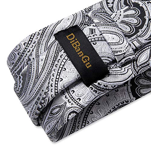 Image of DiBanGu Mens Paisley Tie Set Silk Woven Jacquard Necktie and Pocket Square Cufflinks Gift Set for Wedding Bussiness