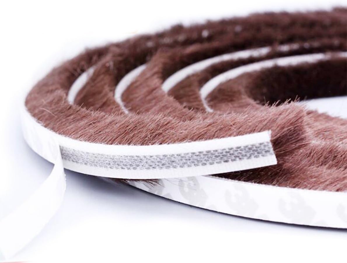 Brush Weather Stripping- Windproof Dustproof Door Window Seal Stripl Self Adhesive Brush Strip -16Feet (3/8 inch, Brown)