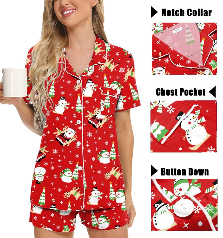 Image of SWOMOG Womens 3pcs Button Down Pajamas Set Short Sleeve Sleepwear Bride Pj Lounge Set with Long Pants