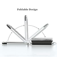 Vista 3 de Paquete de 2 cepillos de pelo plegables con espejo, cepillo desenredante húmedo y seco, mini peine de pelo compacto tamaño de viaje, peine de masaje