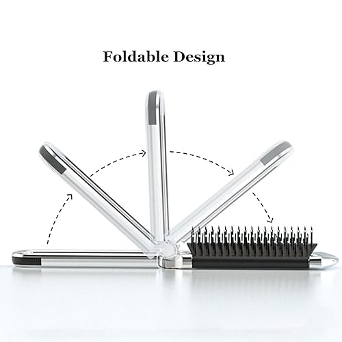 Miniatura 3 de Paquete de 2 cepillos de pelo plegables con espejo, cepillo desenredante húmedo y seco, mini peine de pelo compacto tamaño de viaje, peine de masaje