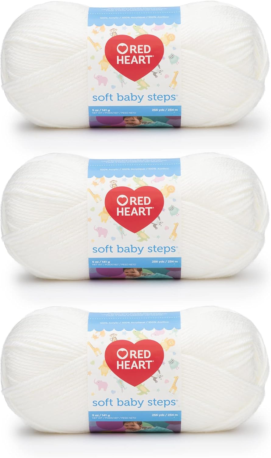 Red Heart Soft Baby Steps White Yarn – 3 Pack of 141g/5oz – Acrylic – 4 Medium (Worsted) – 256 Yards – Knitting/Crochet