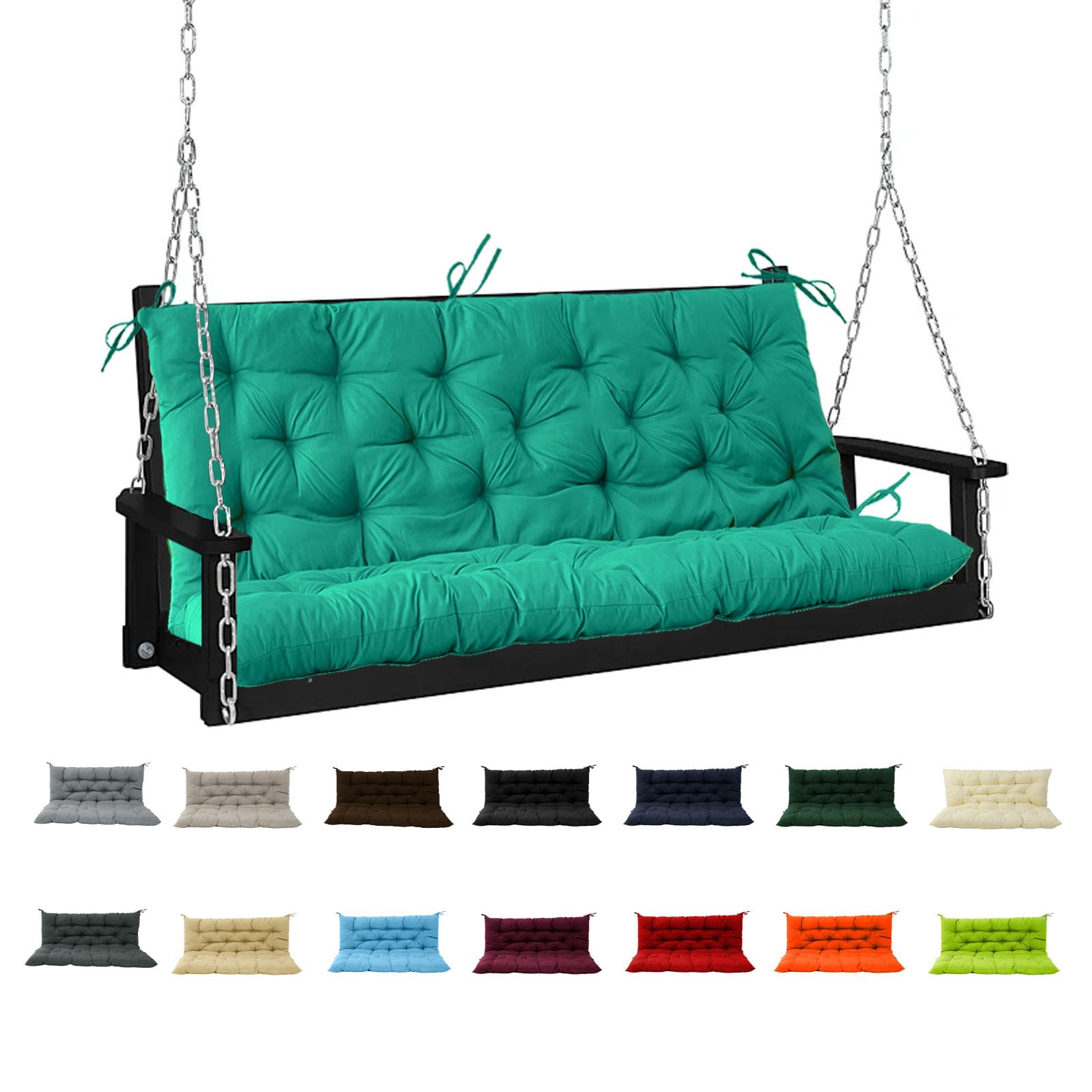 Cojín de repuesto para columpio de exterior, 3 asientos, impermeable, con lazos, respaldo grueso, 4 pulgadas, cojines para muebles de patio y jardín, 40 x 40 pulgadas, color azul lago