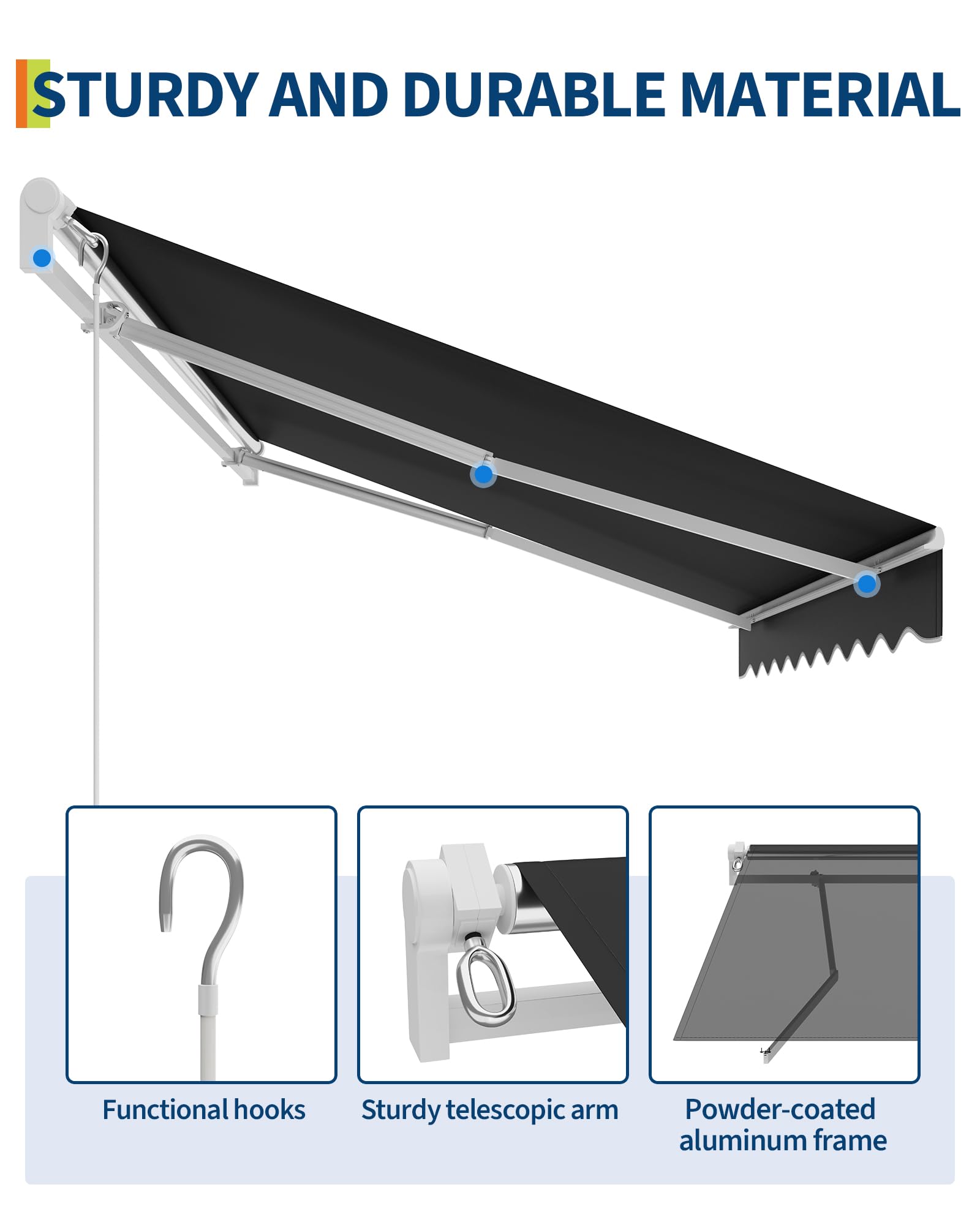 GarveeLife Store à Bras articulé 400 x 250 cm, UV40+ et imperméable, avec manivelle et Support Mural, Longueur + Angle réglable, Stores pour terrasse et Balcon, Protection Solaire, de Balcon