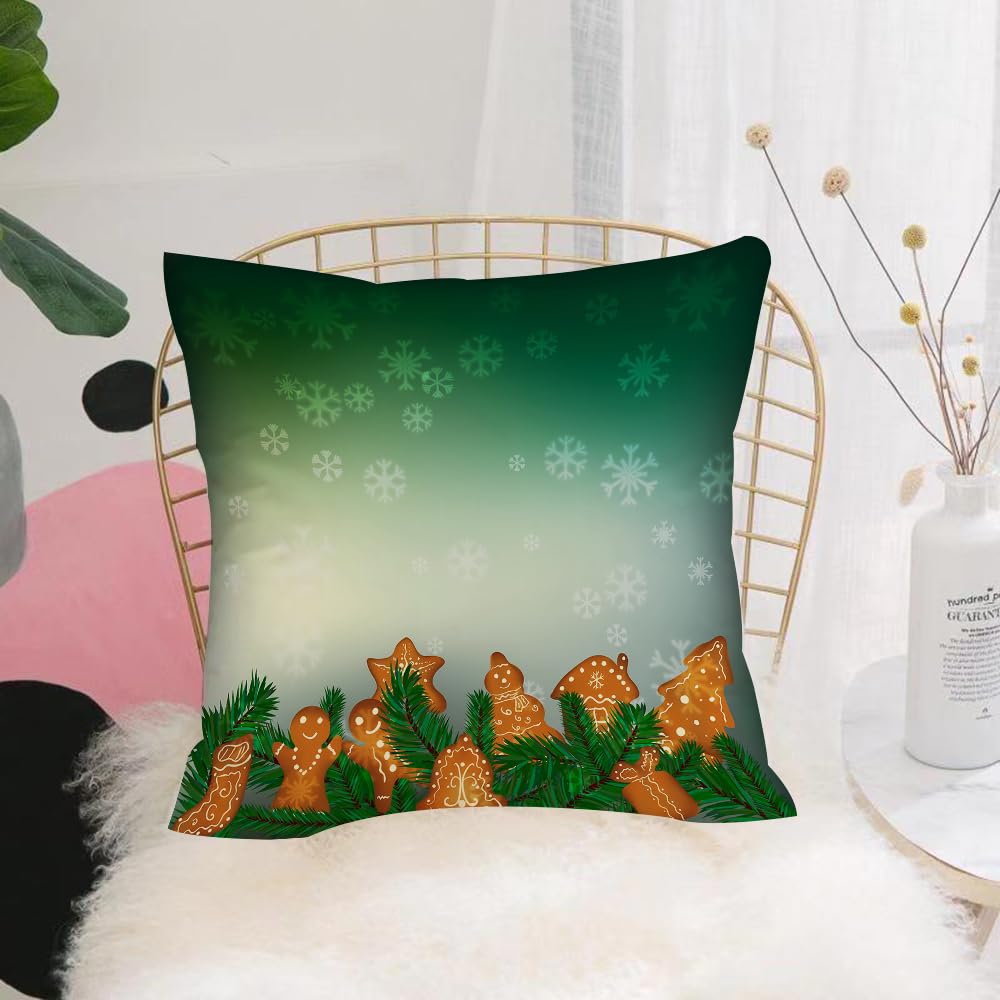 HYOSXW Cushion Cover,Throw Pillow Case Home Decorative for Living Room Bedroom Sofa Chair 16X16 Inch,Christmas background with gingerbreads snowflakes and fir branches,Pillowcase 40X40cm