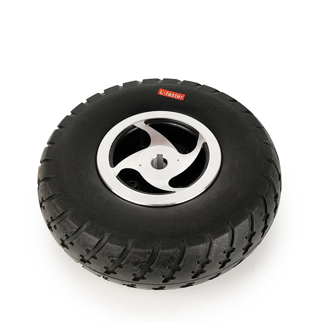 L-faster Rueda sólida de 10 Pulgadas, neumático sin Aire 4.10/3.50-4, Agujero de Eje de 17 mm, Cubo con Ranura en U de 6 mm para Kit de Motor de Carro de Mano