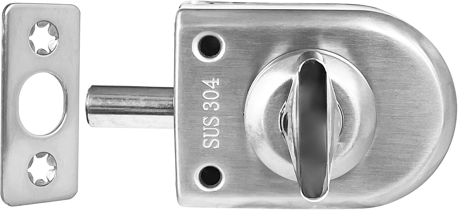 Generic Stainless Steel Glass Door Lock B105 Silver, Deadbolt, No Drill, Anti-Corrosion, Bathroom Toilet Shop Glass Doors, Front Door, Patio Door Model B105 Silver