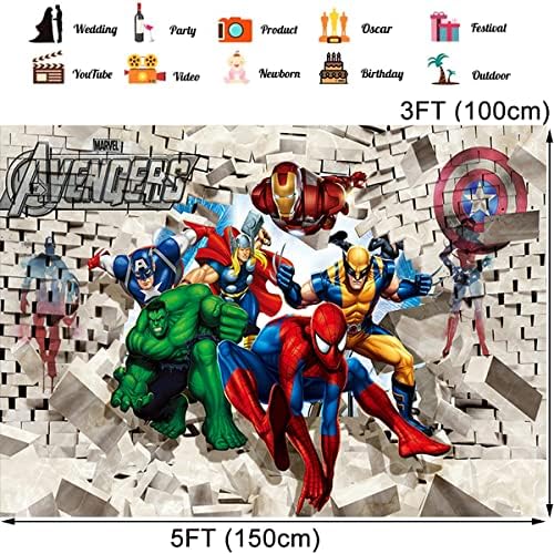 Kids Party Backdrop - simyron movie Background for Boys Theme Kids Birthday Party Decoration Supplies White Brick Wall Boys Children Photo Booth Studio Props 5x3ft