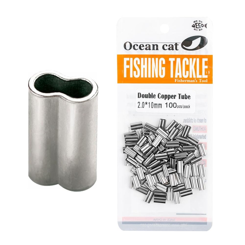 OCEAN CAT 100-500 Pcs Double Copper Tube Barrel Crimp Sleeves 100% Copper Crimping Loop Sleeve Fishing Line Tube Connectors Fishing Tackle Kit 12 Size (0.8 * 8mm, 500 pcs)
