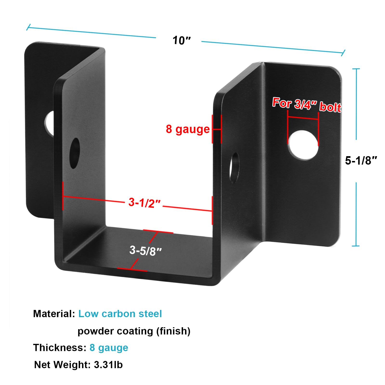 2 ganci per travi pesanti, larghezza interna: 8 cm, adatti per travi nominali 4x6, 4x8, 4x10, acciaio calibro 8