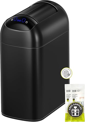 EKO Astro Slim - Cubo de basura con sensor delgado, 10 litros2.6 galones, sin contacto, con tapa de mariposa de cierre suave, cubo de basura de