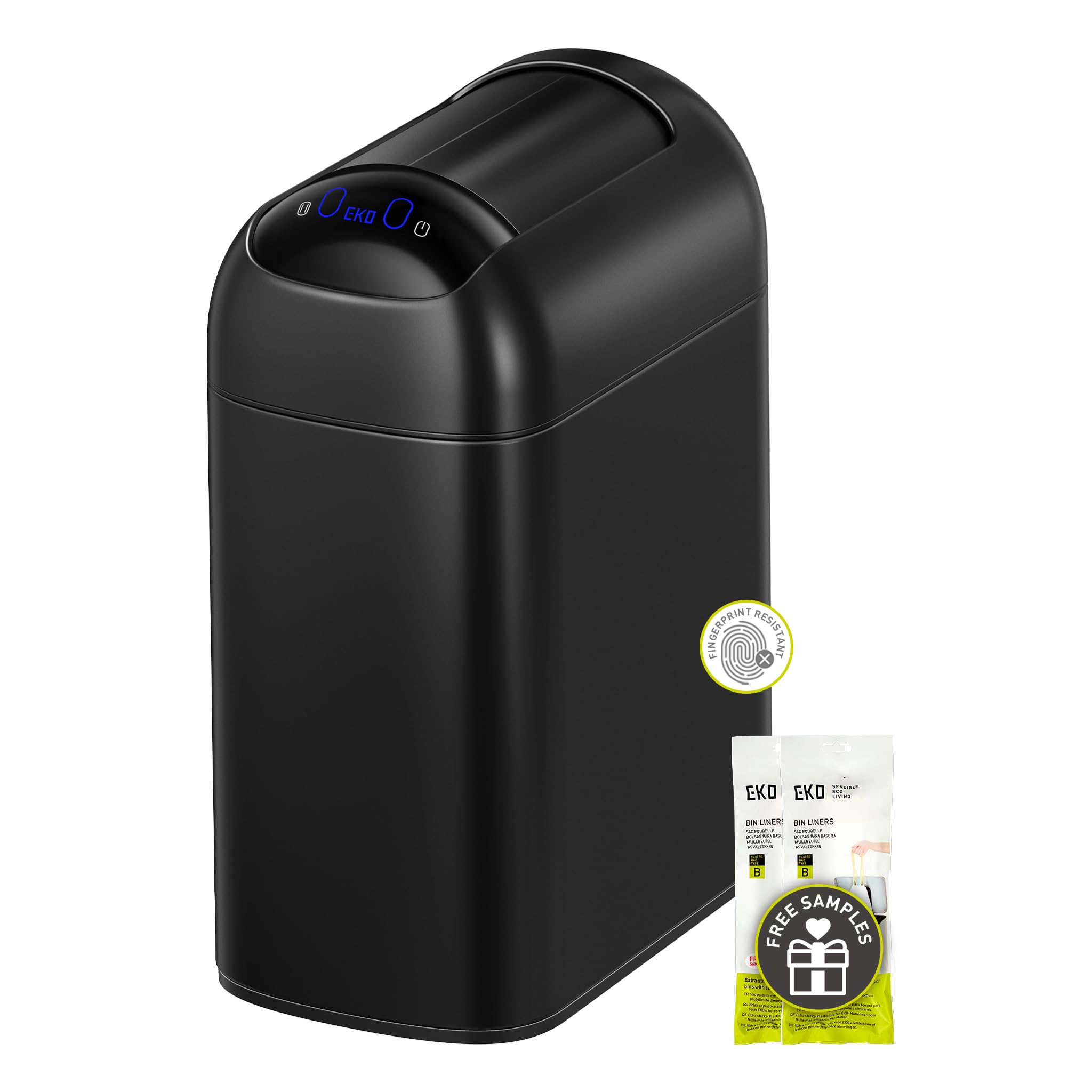 Astro Slim Sensor Trash Can, 10L / 2.6 Gallon Touchless Garbage Bin with Soft-Close Butterfly Lid, Motion Sensor Stainless Steel Trash Can for Bathroom, Kitchen and Office, Matte Black, Waterproof