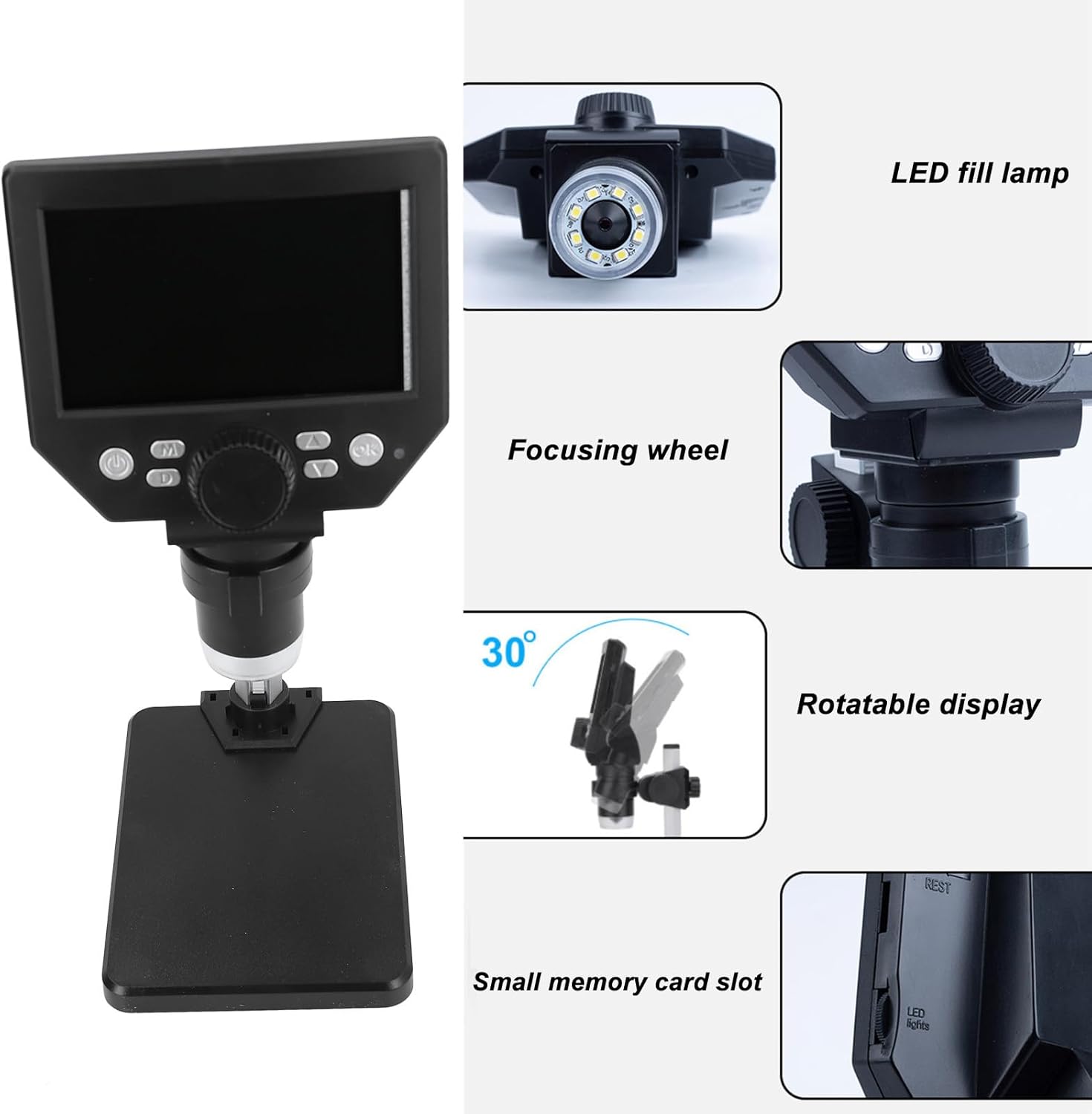 10MP 4.3in HD LCD Digital Microscope 1000X Magnification LED Display Record Photos Videos, 16 Language Support for Soldering, Inspection