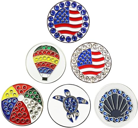 Review PINMEI Crystal Golf Ball Marker USA Flag Markers for Women Golfer (Pack of 3/6)