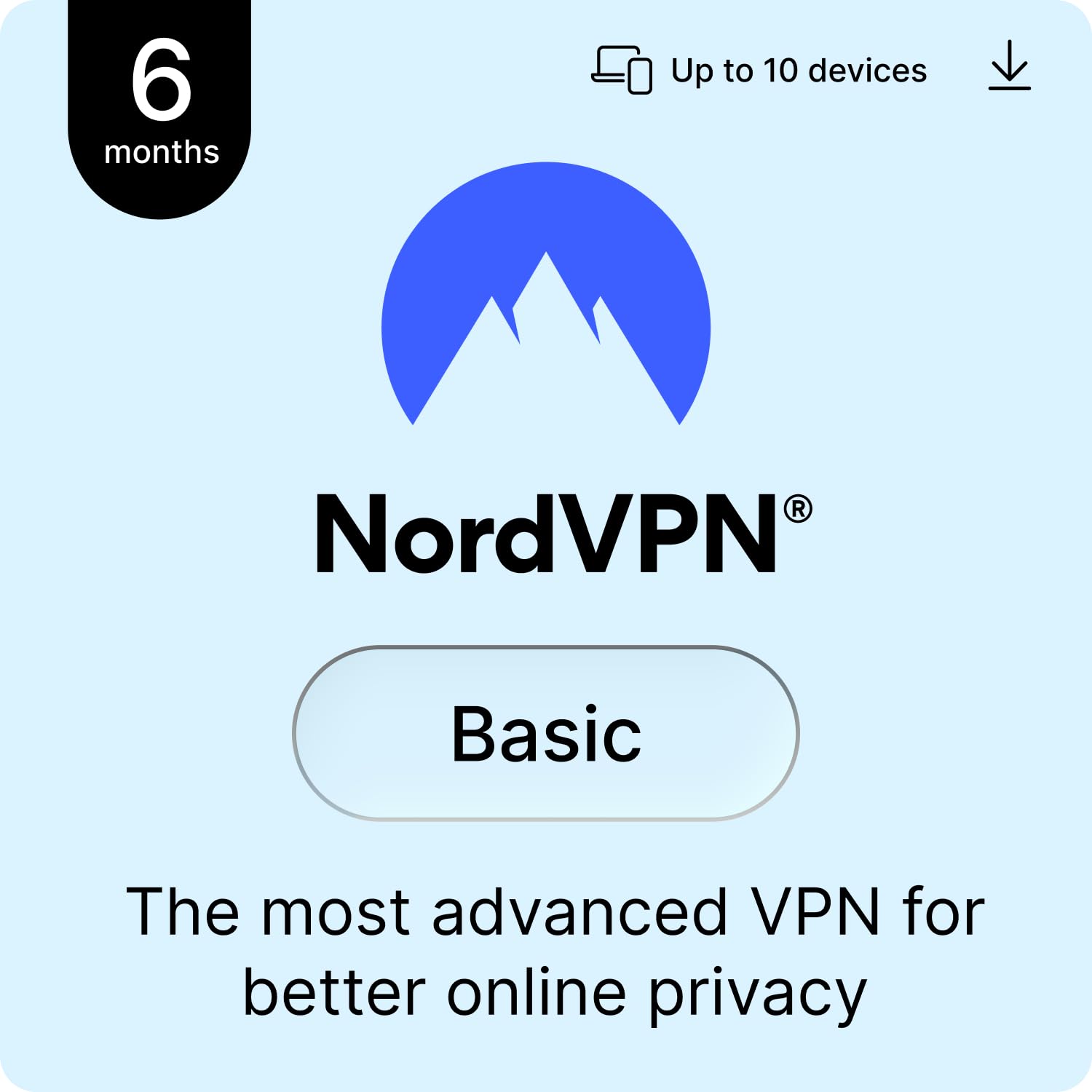 NordVPN Basic, 6 Months, 10 Devices, Most Advanced VPN, Digital Code