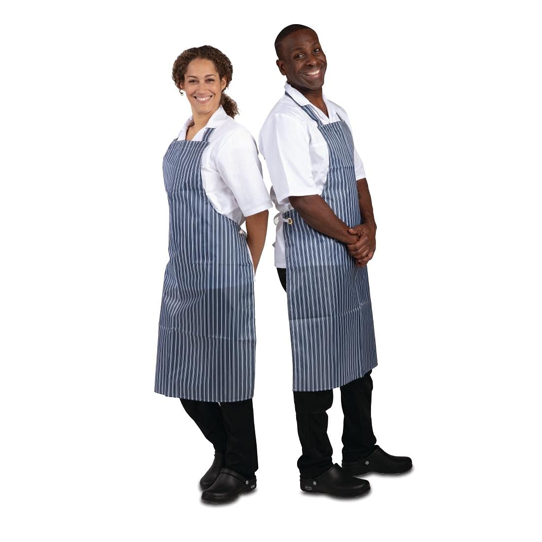 Whites Chefs odzież wodoodporny fartuch śliniak nylon niebieski i biały pasek restauracja