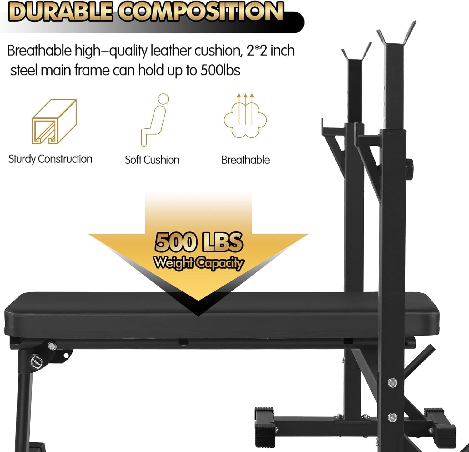 Bench Press, Olympic Weight Bench with Squat Rack Workout Bench Adjustable Barbell Rack Stand Strength Training Home Gym Multi-Function
