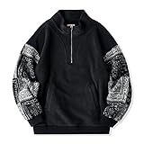 [karaku] スウェット メンズ 袖ペイズリー柄ボアコンビ 両面起毛フリースハーフジップスウェット 長袖 シンプル カジュアル おしゃれ パーカー 休闲百搭 秋冬 L