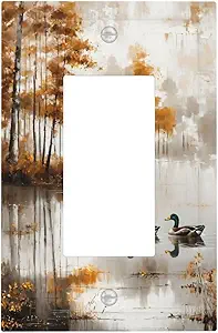 Decorative Outlet Covers Funny Ducks Vintage Lakeside Landscape 1 Gang Single Decora GFCI Device Light Switch Covers Plate 1 Rocker Wall Plate Jumbo Faceplate for Home Decor
