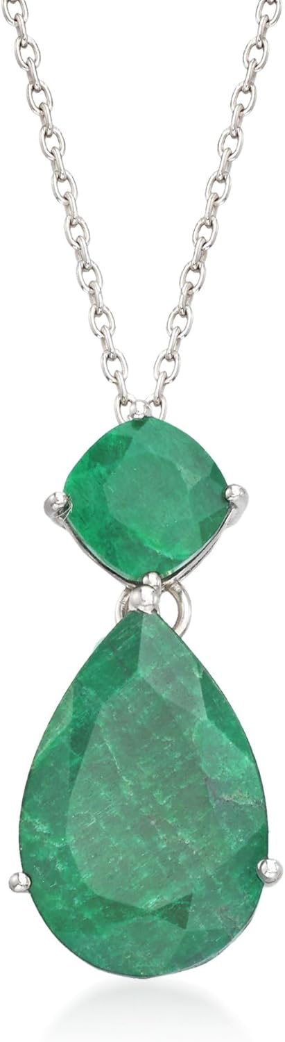 Ross-Simons 11.90 ct. t.w. Emerald Pendant Necklace in Sterling Silver