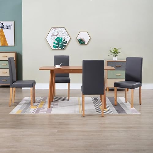 Dining Chair Set of 4 Gray Faux Leather and Wood Chairs with Ergonomic Design for Kitchen Dining Room and Restaurant Use