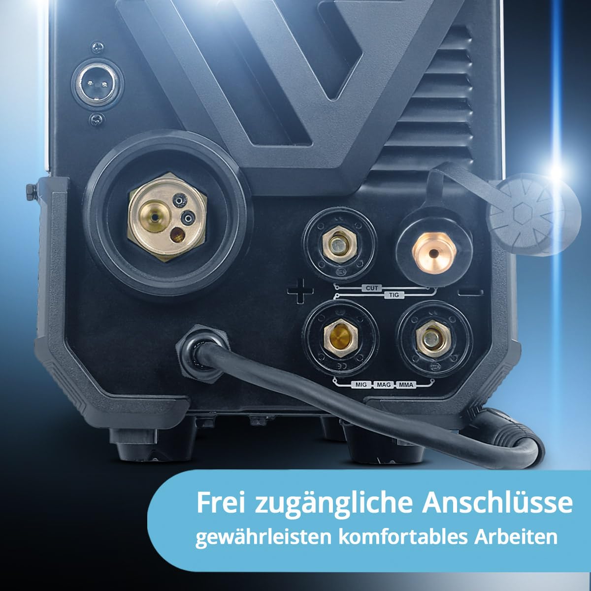 STAHLWERK Schutzgasschweißgerät 4-in-1 Kombi CTM-250 ST – WIG, MIG/MAG, MMA (E-Hand/ARC), FLUX (Fülldraht) bis 200 A, CUT (Plasma) bis 45 A, Schneidleistung bis 14 mm, Parameter einstellbar, IGBT