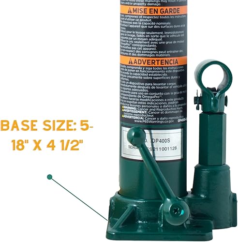 Miniatura 5 de Omega Pro Gato hidráulico largo Ram - Capacidad de 4 toneladas con base plana para taller de garaje automático, verde (OP400S)