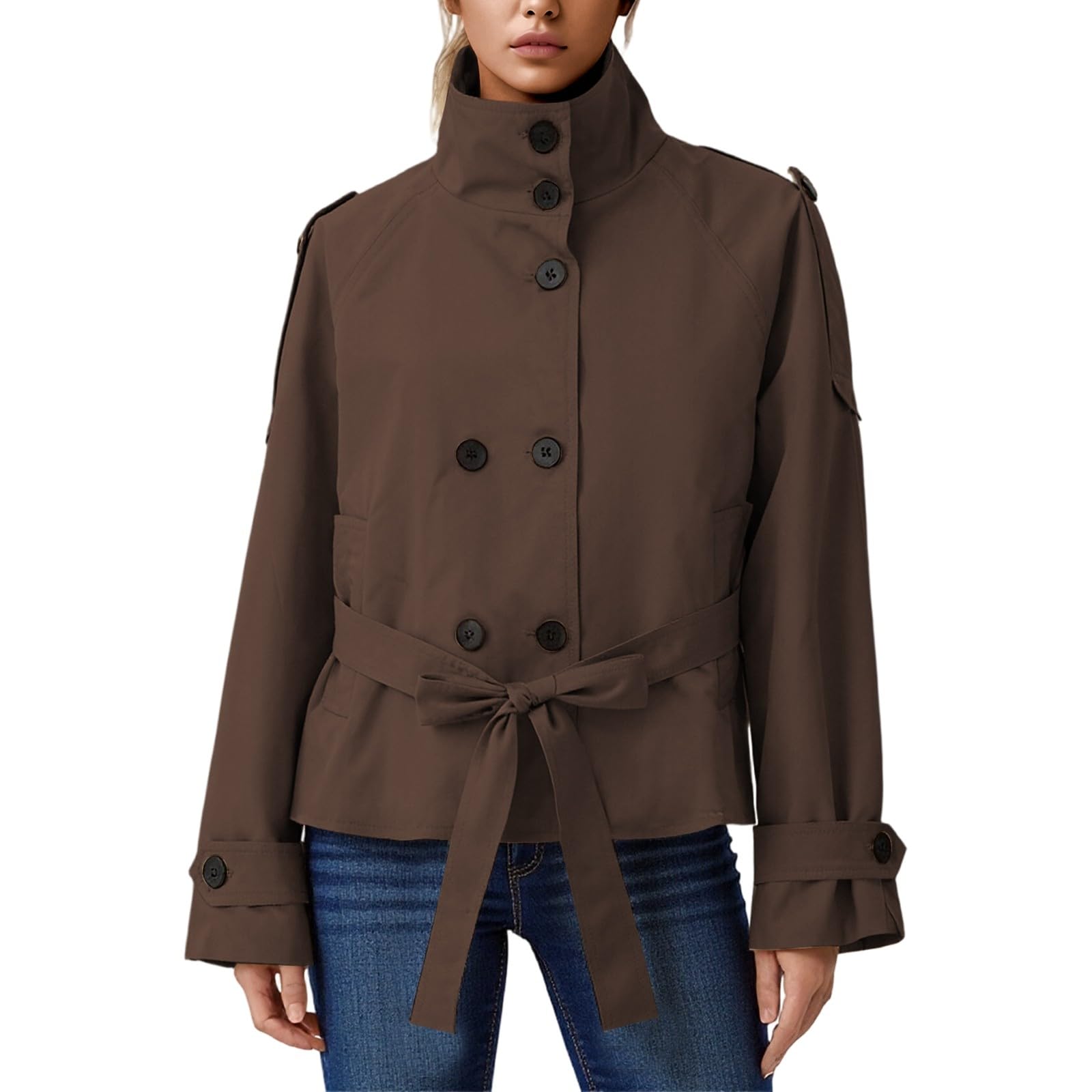 Trenchcoat Damen Kurz - Kurzer Jacke Zweireiher Kurzmantel Übergang Trench Coat Klassische Herbst Frühling Sommermantel Leichte Damenmantel Mantel Übergangsmantel Reverskragen 1