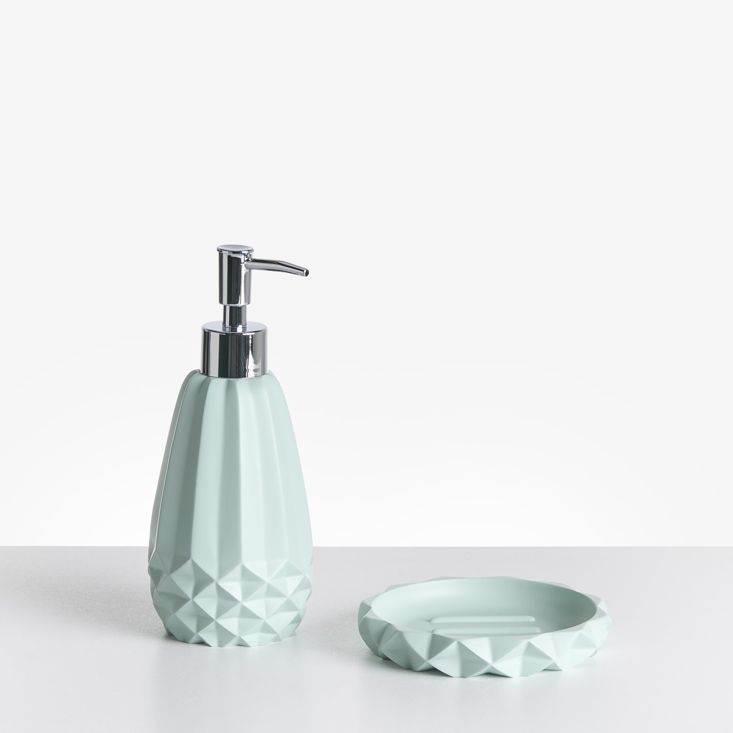 Conjunto de 5 Accesorios de baño jabonera dispensador de jabón escobilla de Inodoro Vaso Soporte para cepillos de Dientes Verde Menta Samiria