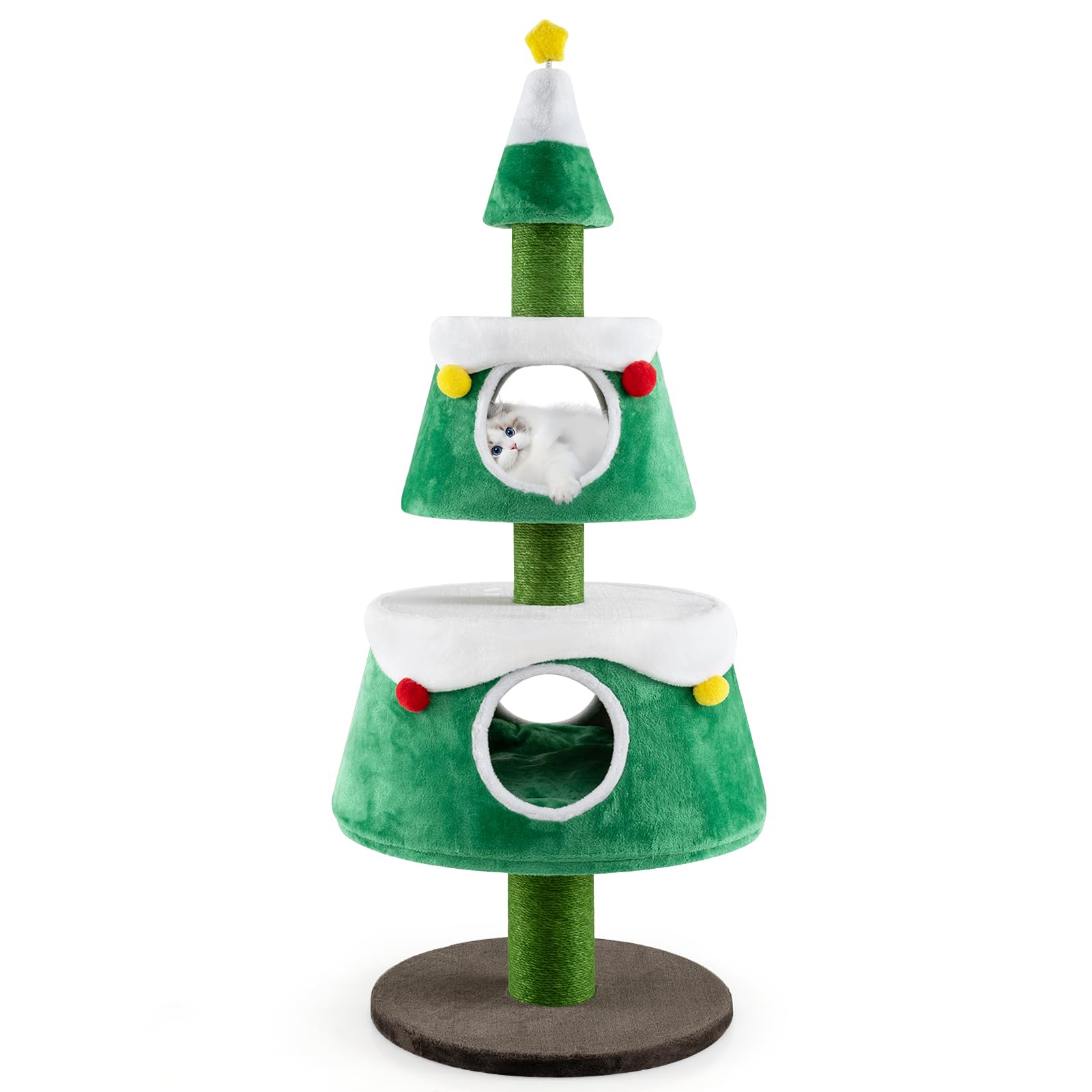 SOARS Árbol Rascador de Navidad para Gatos 153 cm, Grande Con Cama, Cojín Extraíble, Poste Rascador, Bolas de Pelo y Juguete Estrella