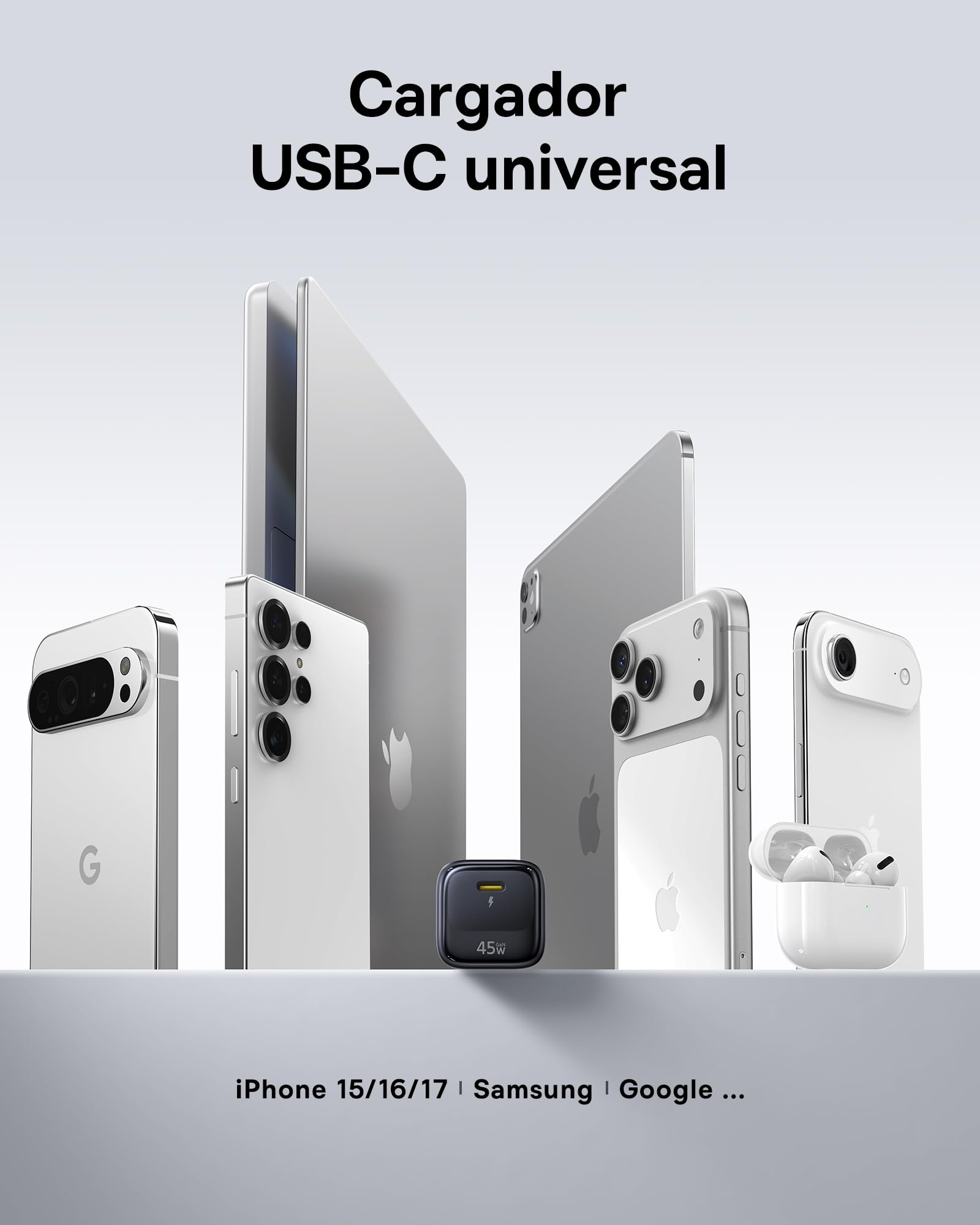 Baseus Cargador USB C 45W, Pack de 2 Cargadores Rápidos GaN, Adaptador de Corriente PPS PD para iPhone 17/16/15 Pro Max, Samsung Galaxy S25 Ultra/S24, iPad, MacBook, Pixel (Incluye Cable USB-C de 1 m)