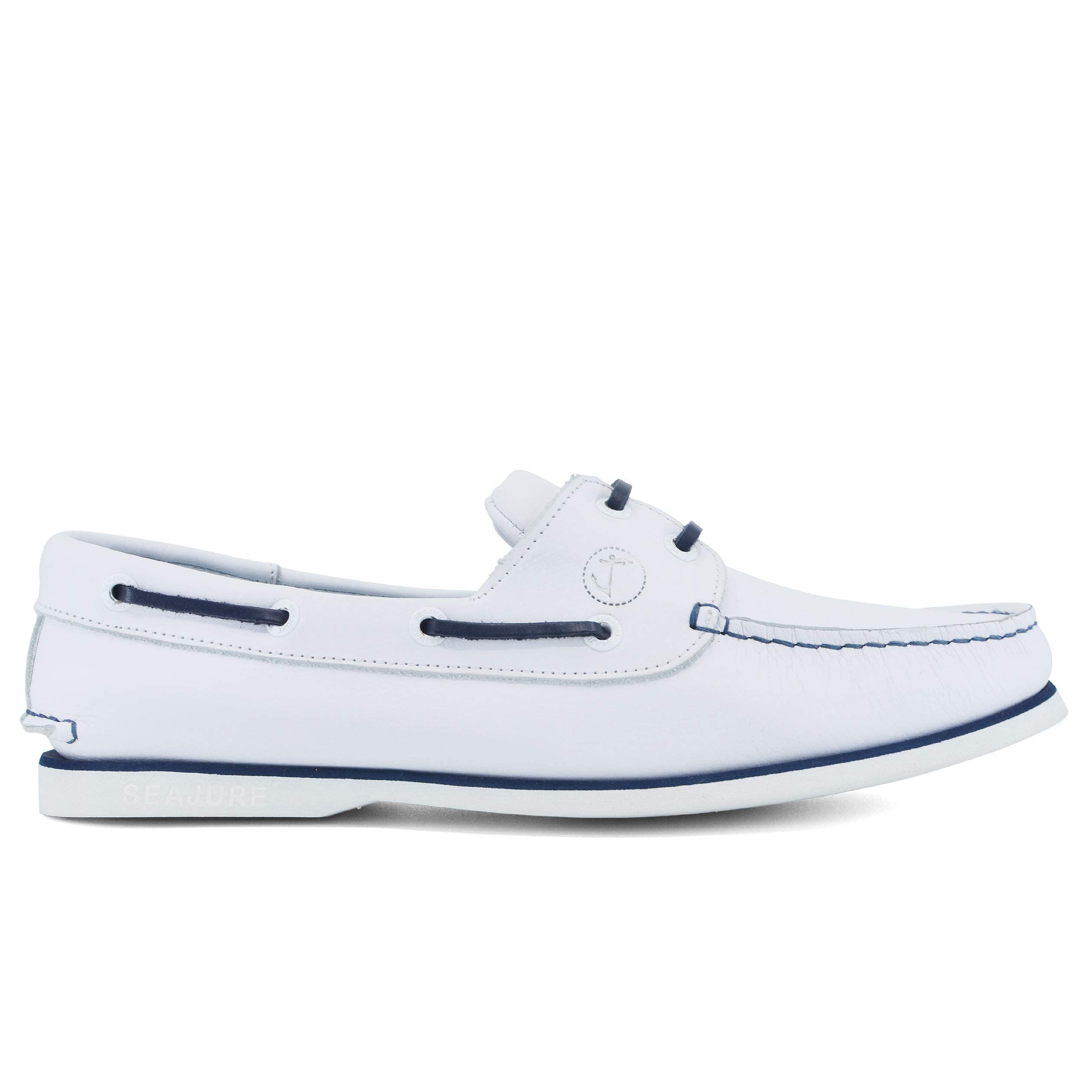 Seajure Scarpe da Barca da Uomo Sauvage in Pelle Bianca e Blu Navy