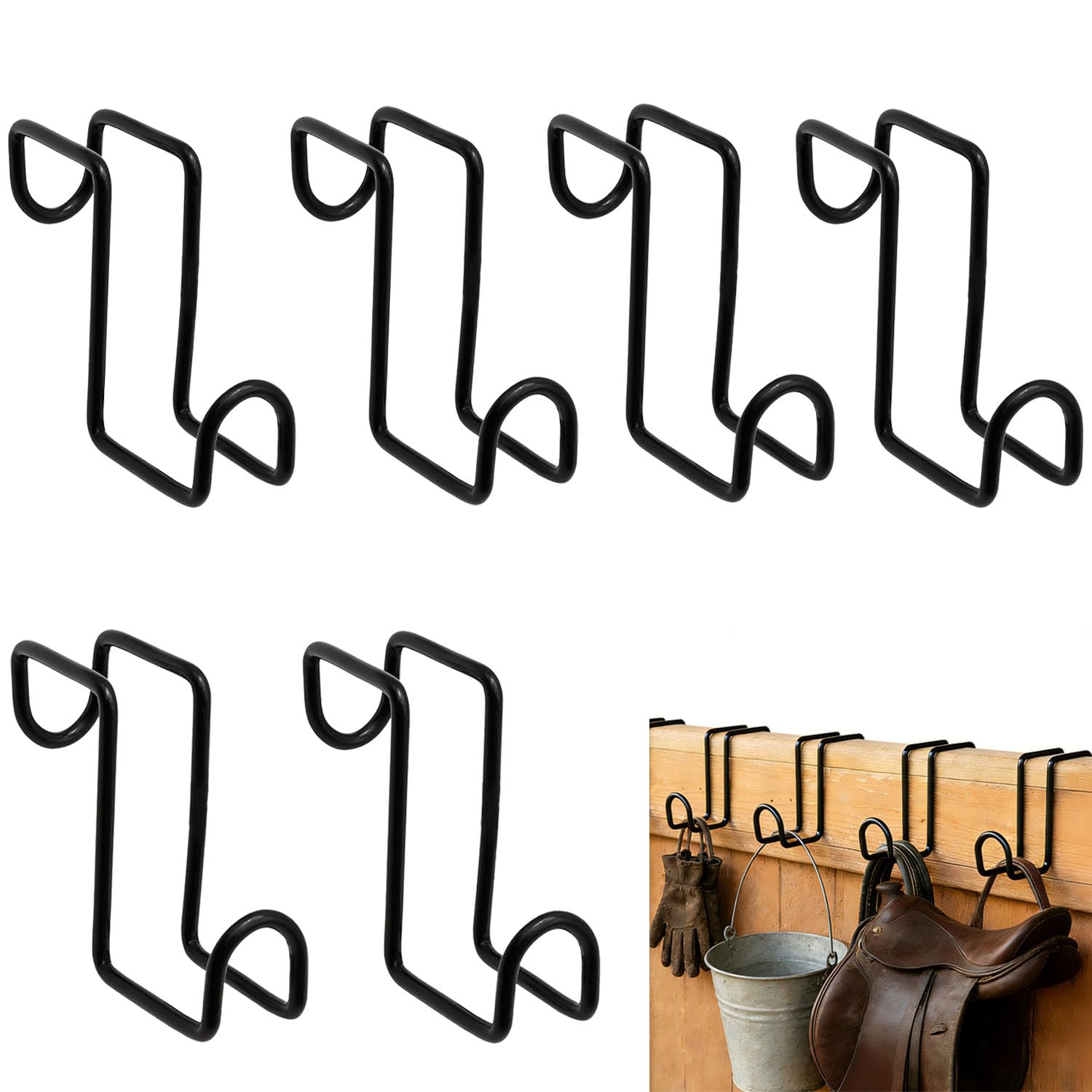 6 Pcs Tack Hook, Heavy Duty Metal Bridle Hooks, Horse Water Bucket Hooks Hangers – Used for Stables Buckets Fences Garages