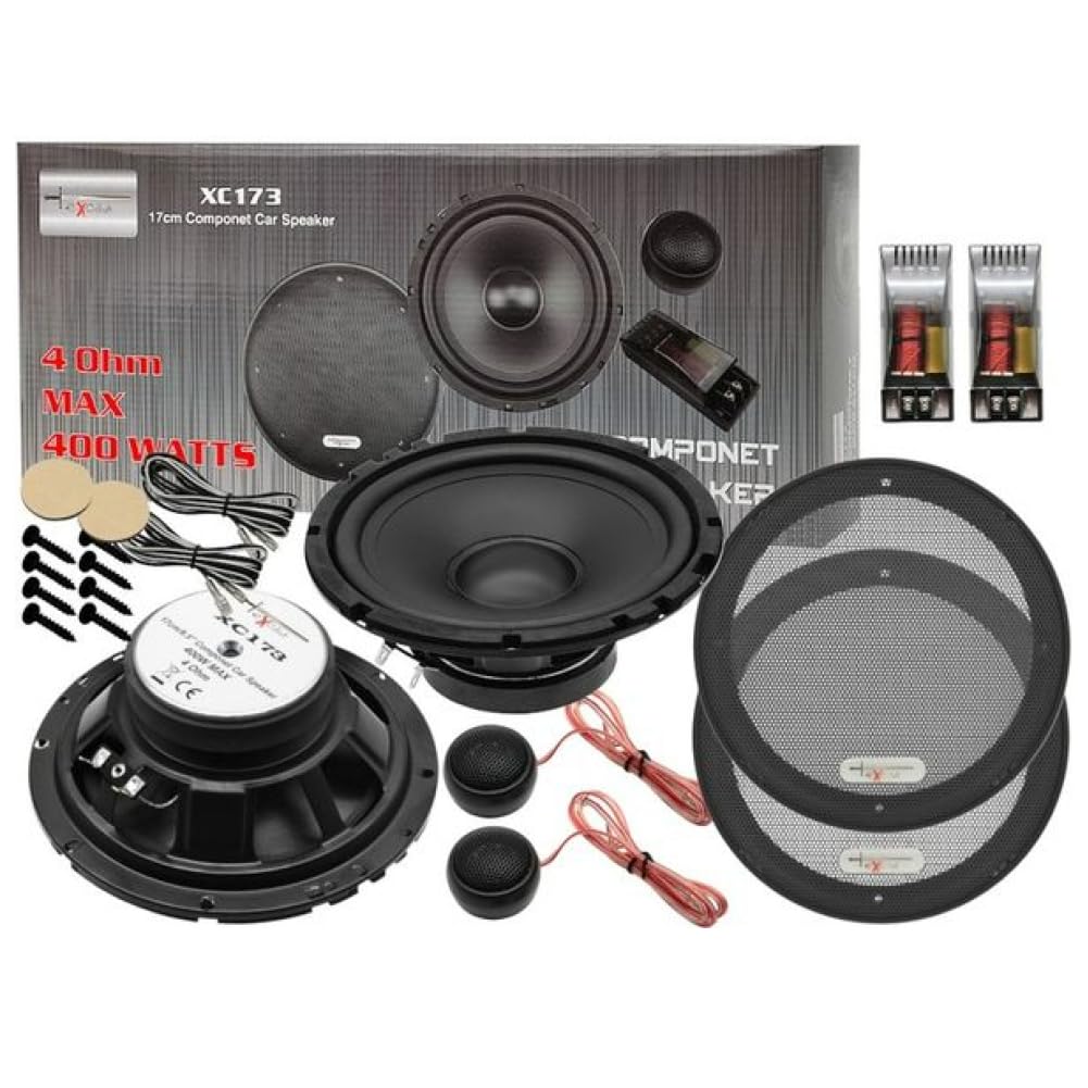 KIT SET POUR EXCALIBUR XC173 1 kit 2 voies avec haut-parleurs 6,5" 16,5 cm, 60 watts rms et 400 watts max, 4 ohms, avec 2 woofers 2 tweeters et 2 crossovers, pour voitures, 1 kit + accessoires offerts