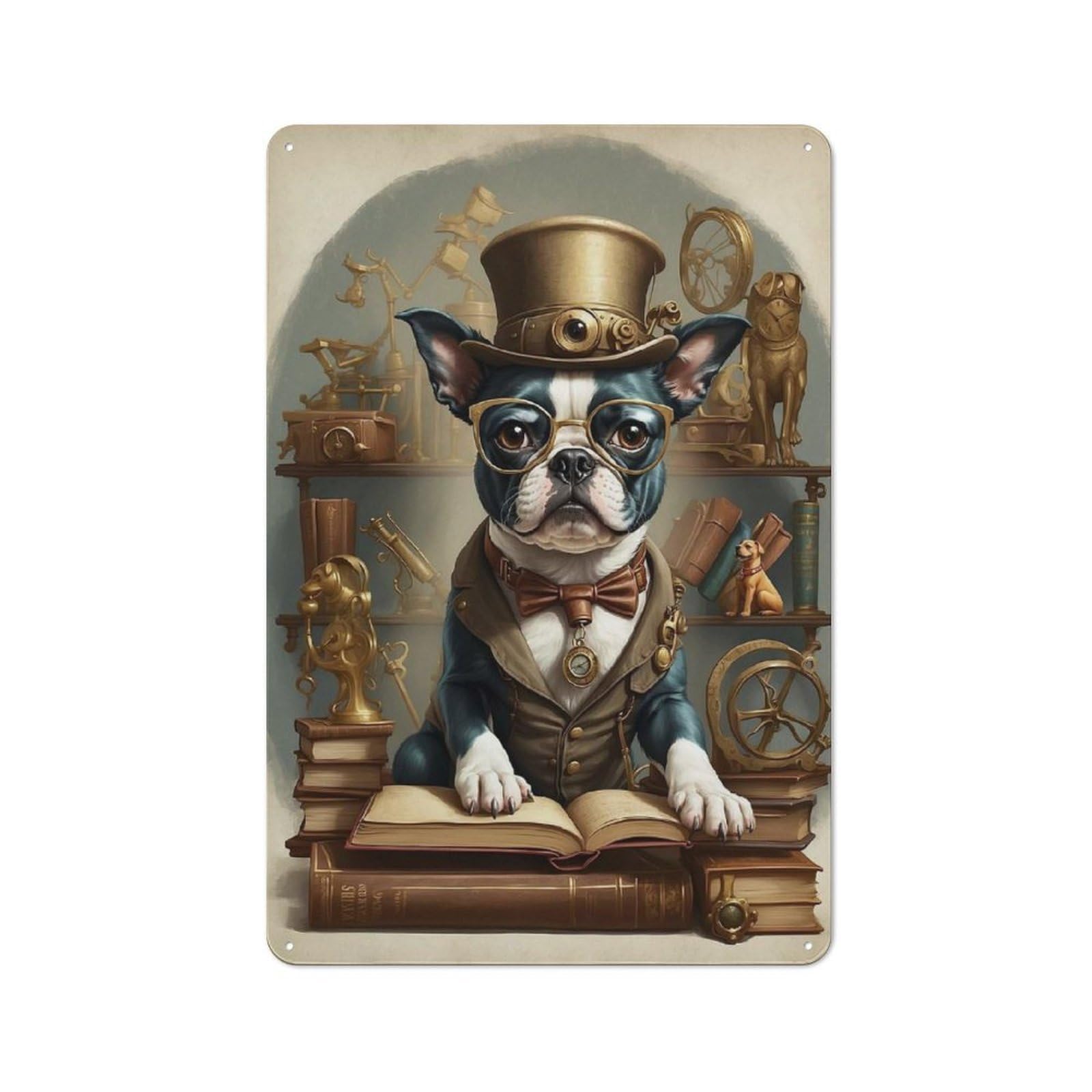 Junmoney Smart Boston Terrier Tin Sign 30X20cm With For Workshop Wall, Retro Decor, For Vintage Wall Decor Fans, For Garage And Workshop Walls