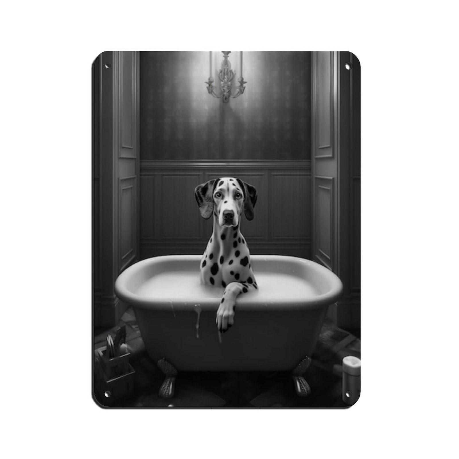 Adorable Dalmatian in Tub Poster Retro Poster Metal Tin Sign Chic Art Retro Iron Painting Bar People Cave Cafe Family Garage Poster Wall Decoration 12x16inch(30x40cm)