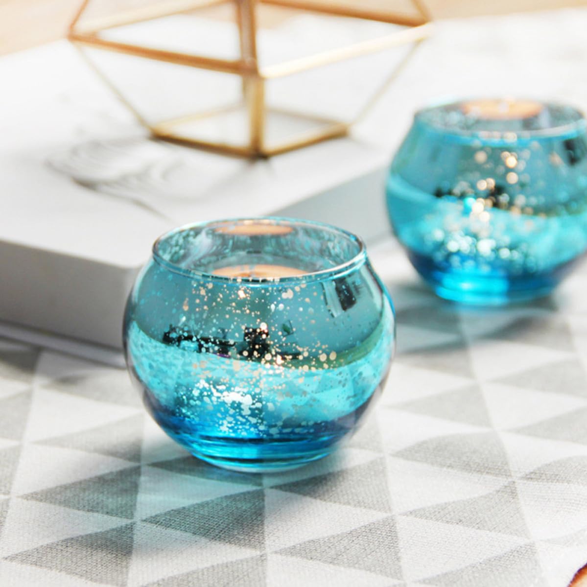 Cabilock 12 Piezas Portavelas de Azul con Motas Soporte Decorativo para Velas Pequeñas Diseño Moderno para Salón Dormitorio y Oficina