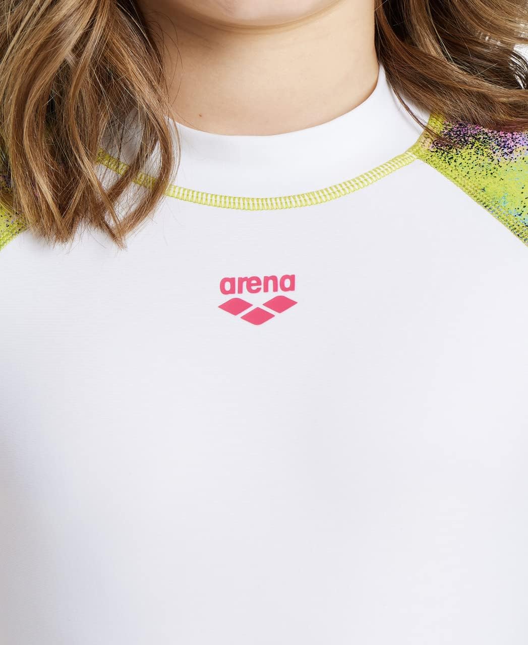 ARENA Girls Uv Protection Short Sleeve Allover Rash Guard Shirt, White-Multicolor, 24 US